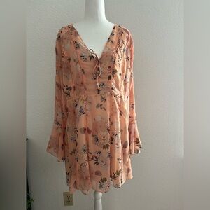 V Cristina Orange Pink Tunic with Tie Front and Long Sleeves size L
